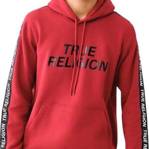 True Religion Red Silicone Tape Pullover Hoodie Men’s Size Large